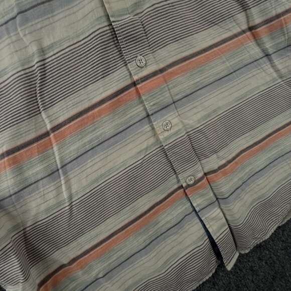 Tommy Bahama Striped Medium Gray Blue Orange Colorful Button Up Tencel Cotton - Picture 15 of 16